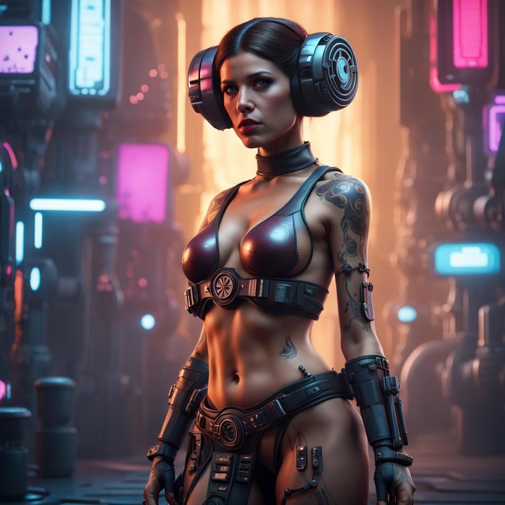 Cyberpunk Princess Leia: Detailed Matte Painting