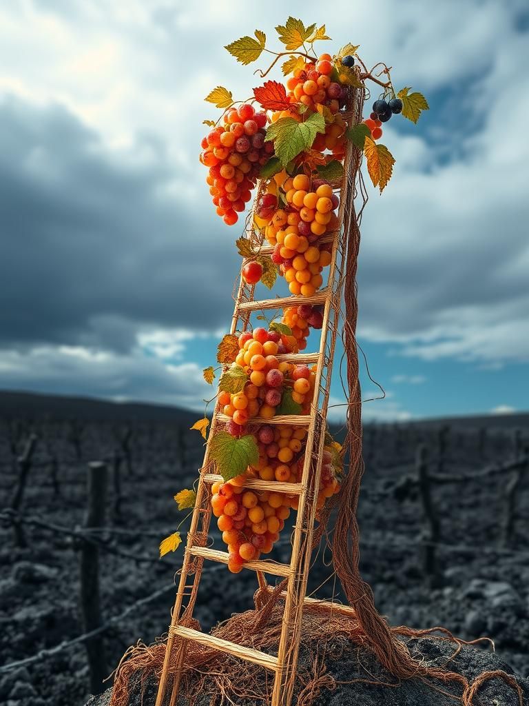 Surreal Harvest: Wireframe Grapevine in Time-Lapse