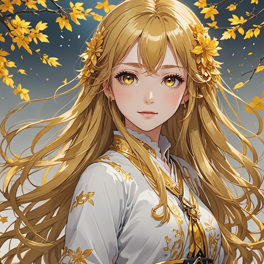 Anime Style Portrait of a Cute Girl with Golden Hair