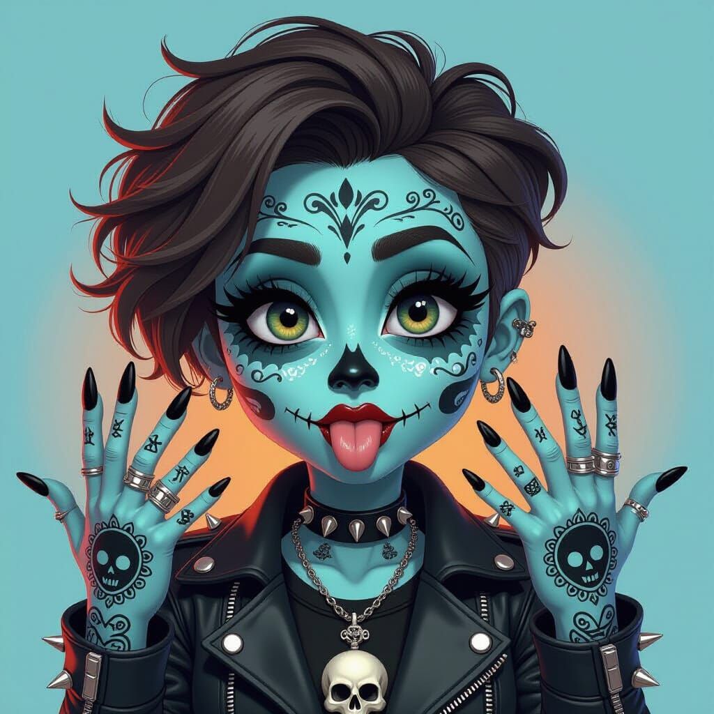 Stylized Skull-Faced Character in Day of the Dead Style