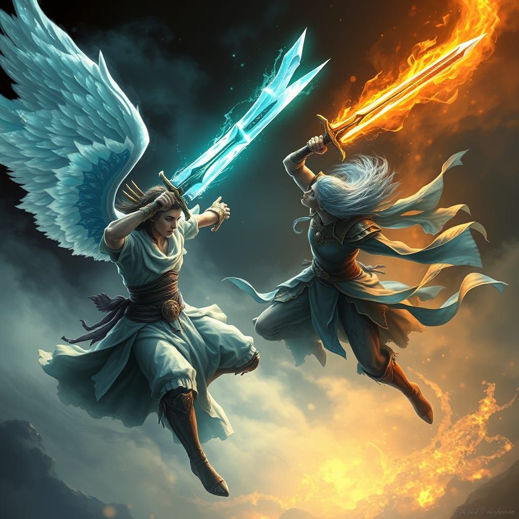 Fantasy Warriors Engage in Ethereal Dance of Legends