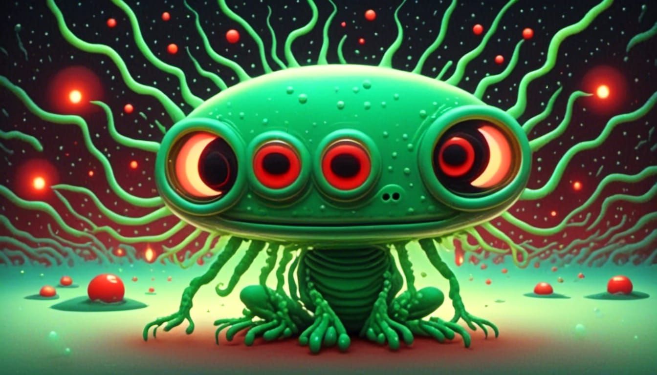 Pop-Surrealist Green Alien with Glowing Eyes