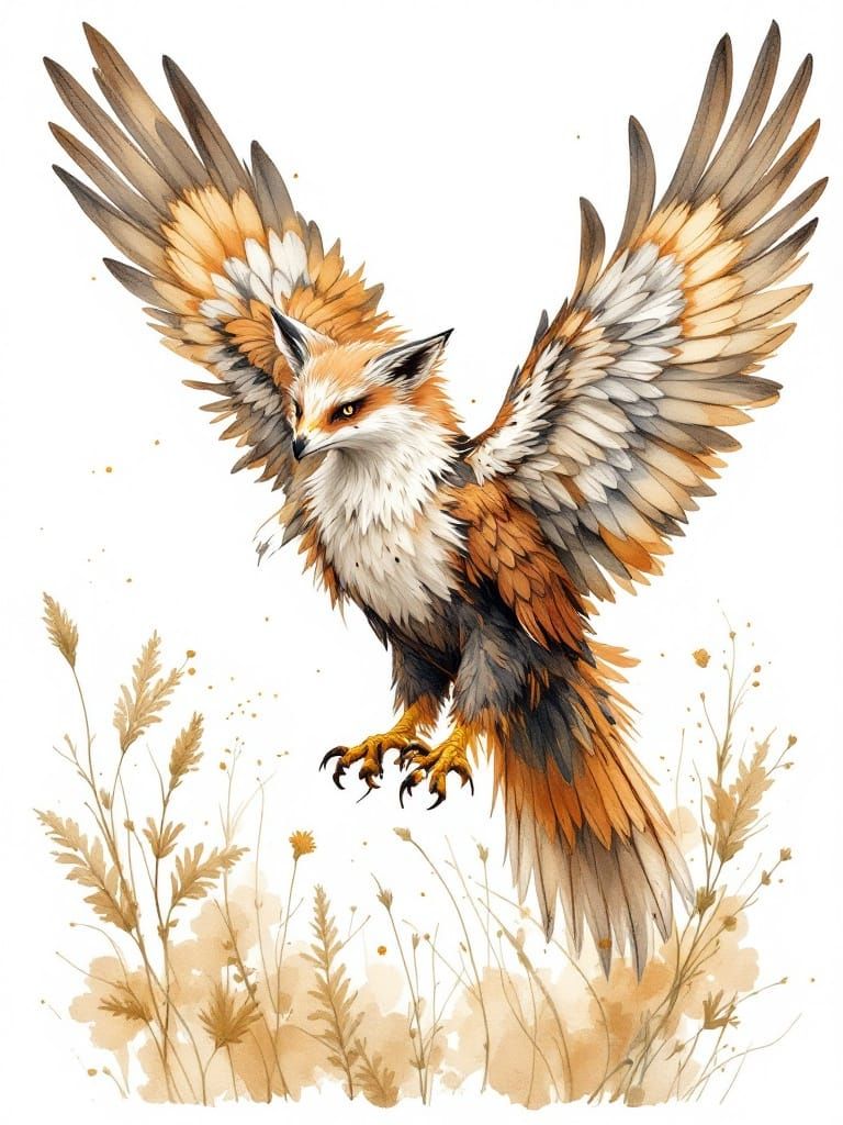 Ethereal Eagle Fox Hybrid in Watercolor