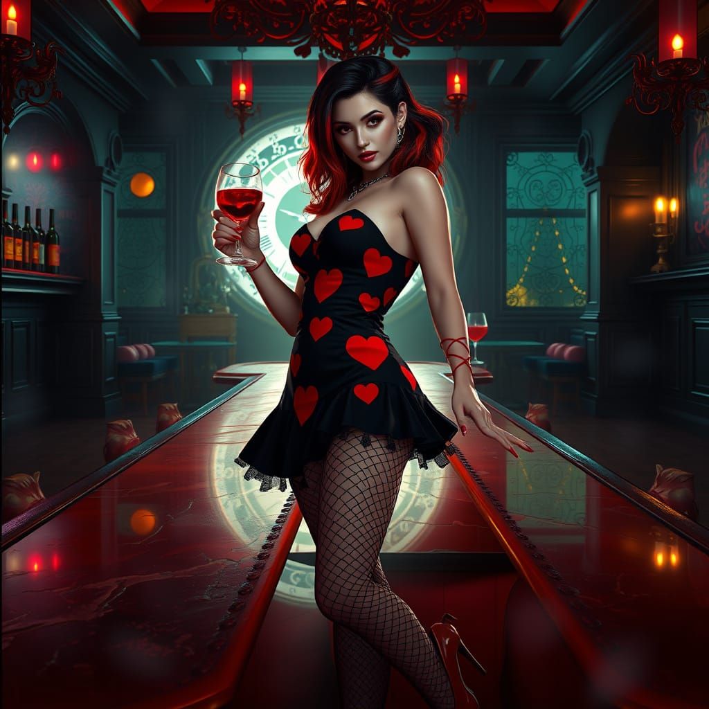 Sultry Gothic Goddess in a Dark Fantasy Bar