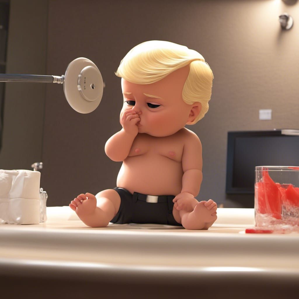 Surreal Image: Trump and Boss Baby Embrace