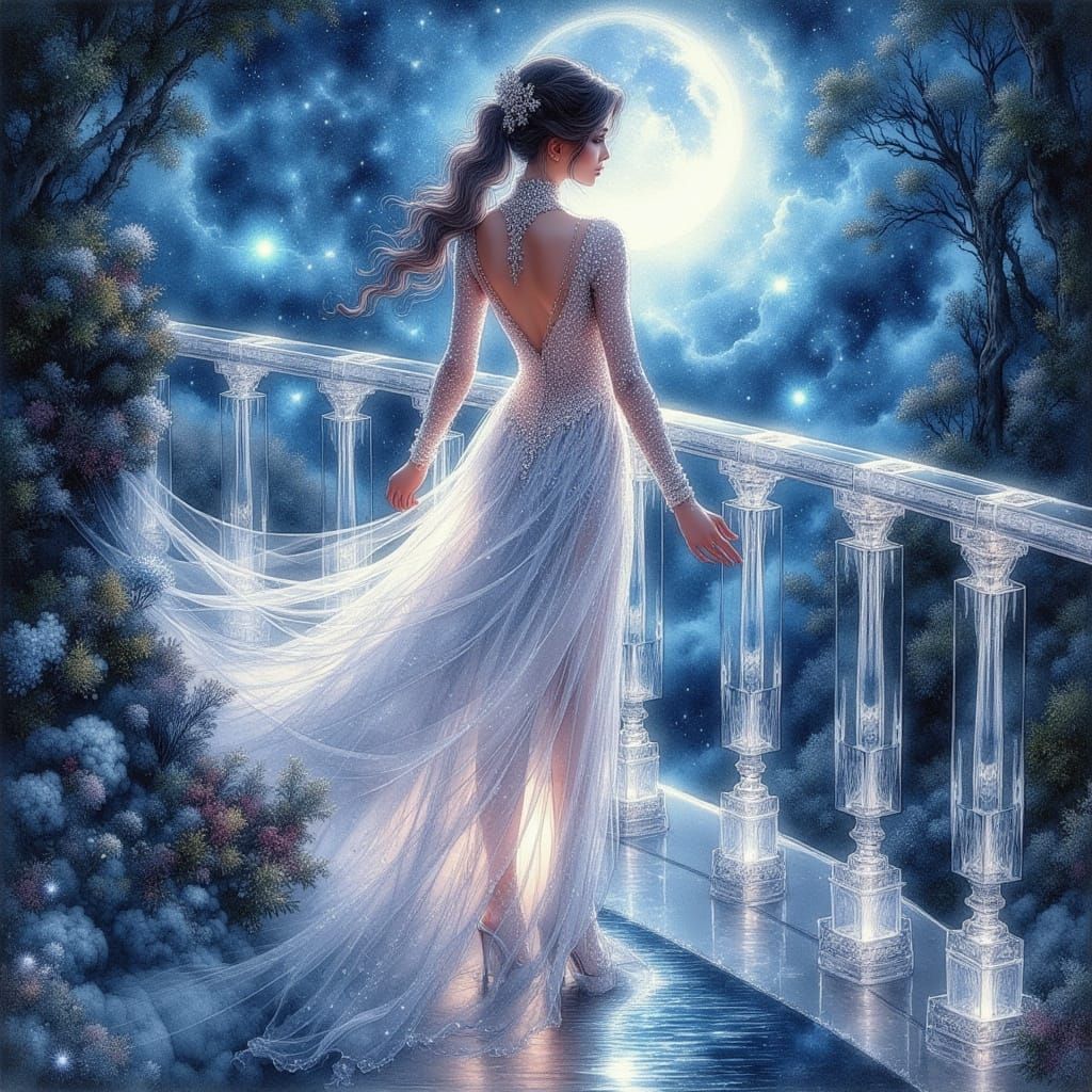 Queen in Stardust Gown Overlooking Nebula