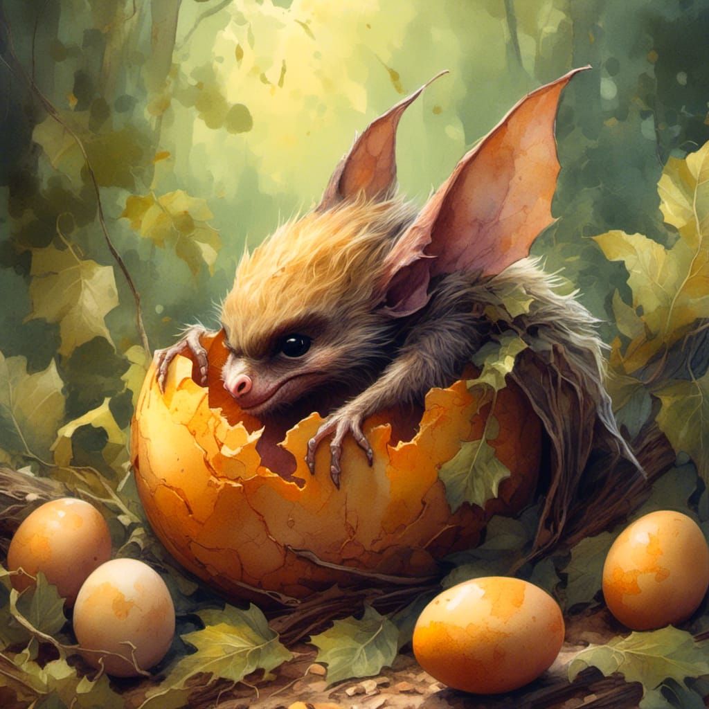 Watercolor Forest Fae Bat with Ginger Fur