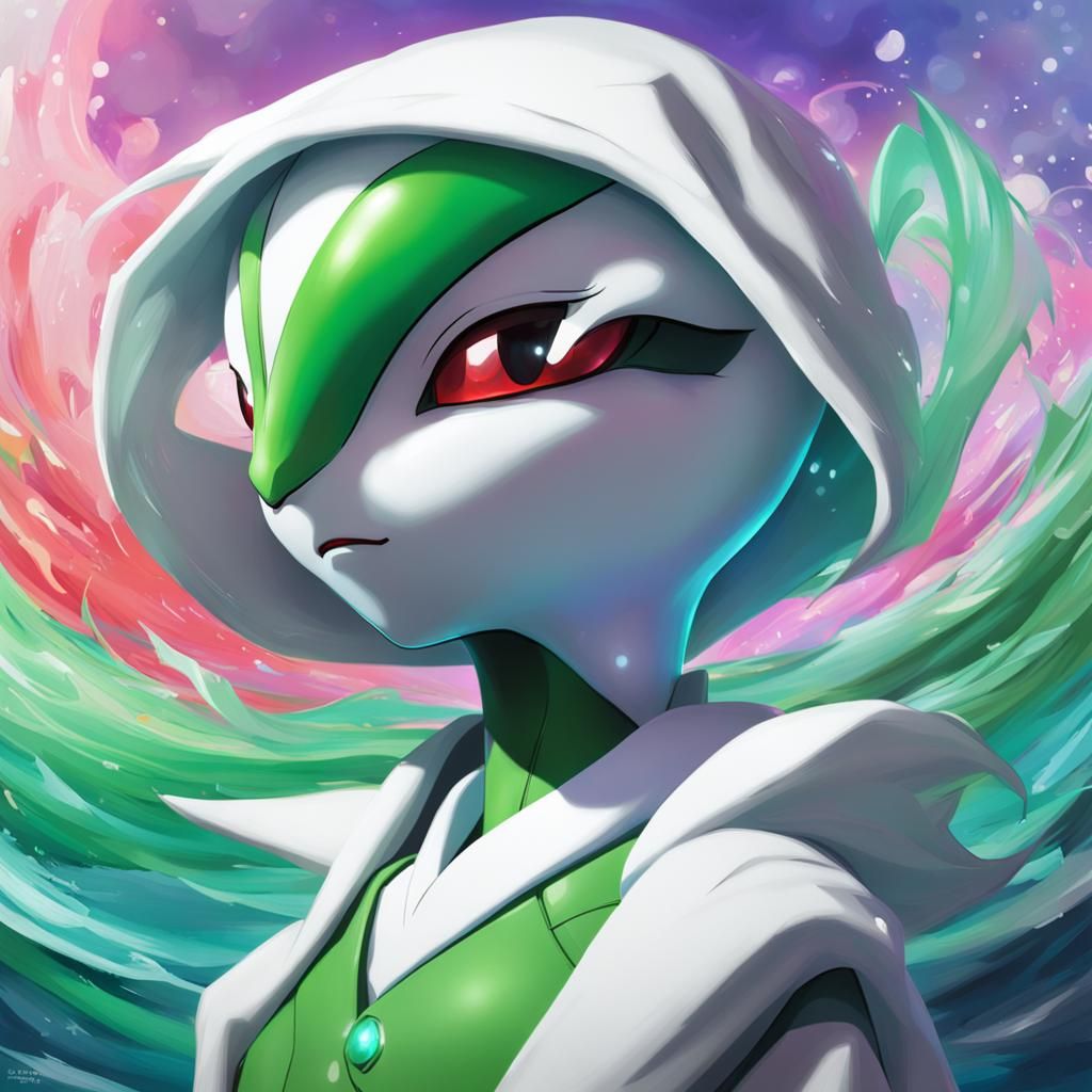 Hyperrealistic Gardevoir-like Woman in Splash Art Style