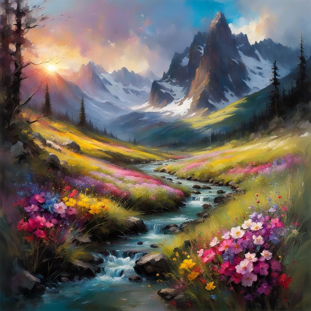 Mountain Meadow Sunrise: A Detailed Matte Painting