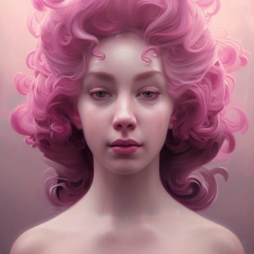 Rococo Beauty in Pink Bubble Bath, Detailed Portrait