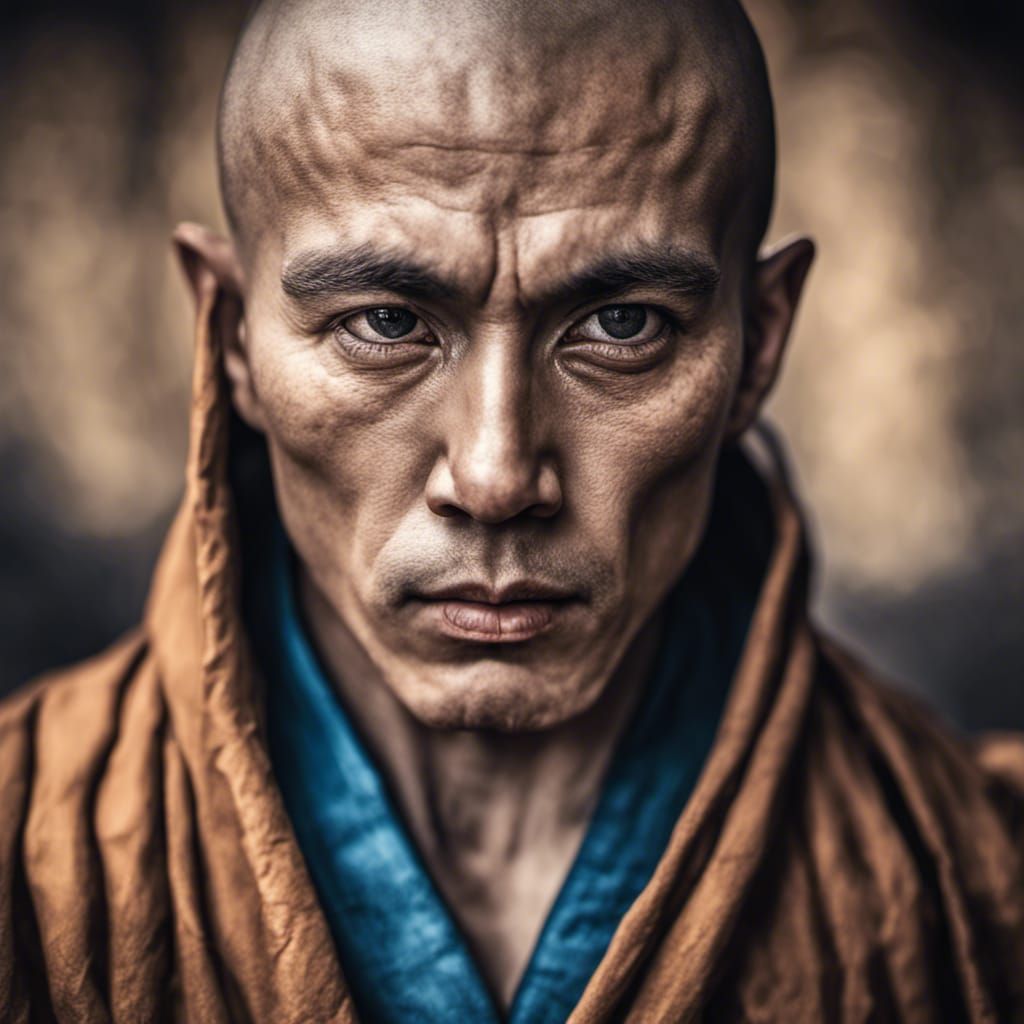Hyperrealistic Monk in Fighting Pose