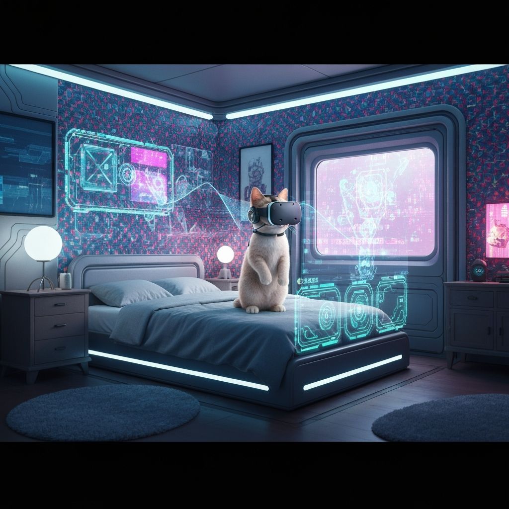 Gen Alpha Cat Immersed in Augmented Reality, Futuristic Styl...