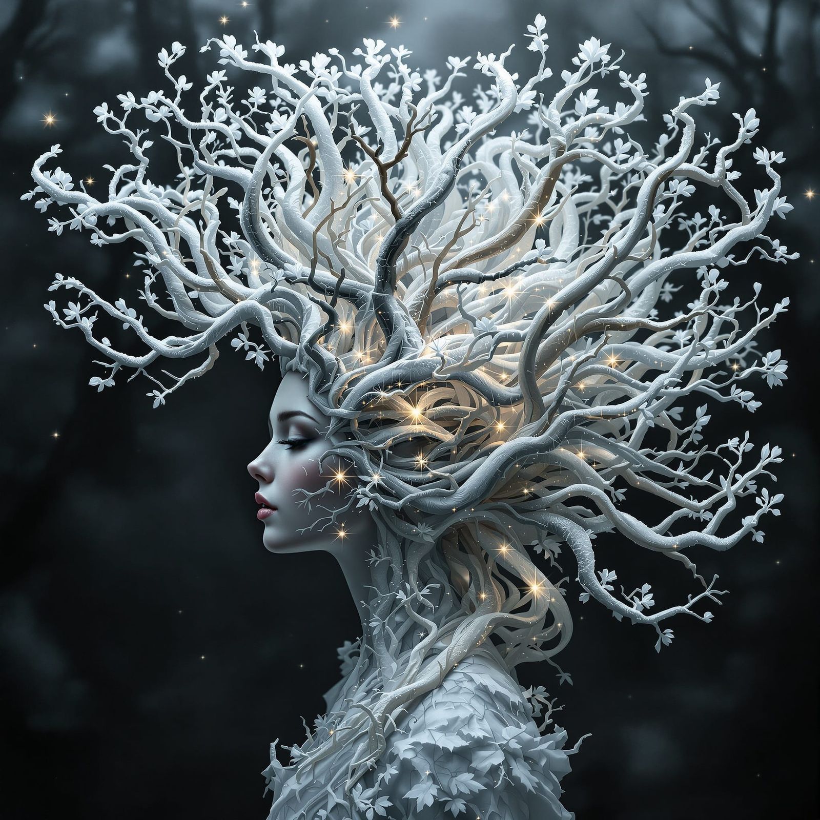 Winter Forest Hair with Crystalline Leaves