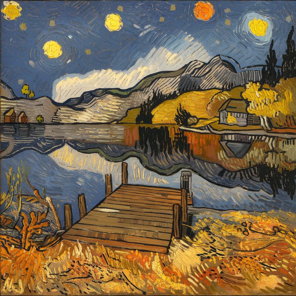 Autumn Night Landscape in Impasto Style