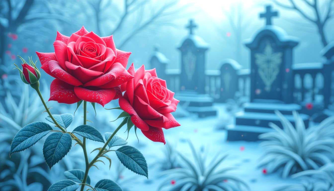 Fractal Ice Roses Bloom in Gothic Graveyard