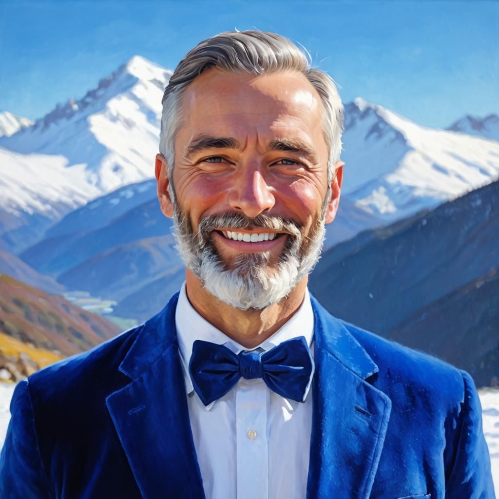 Impressionist Portrait of a Man in Mountain Landscape