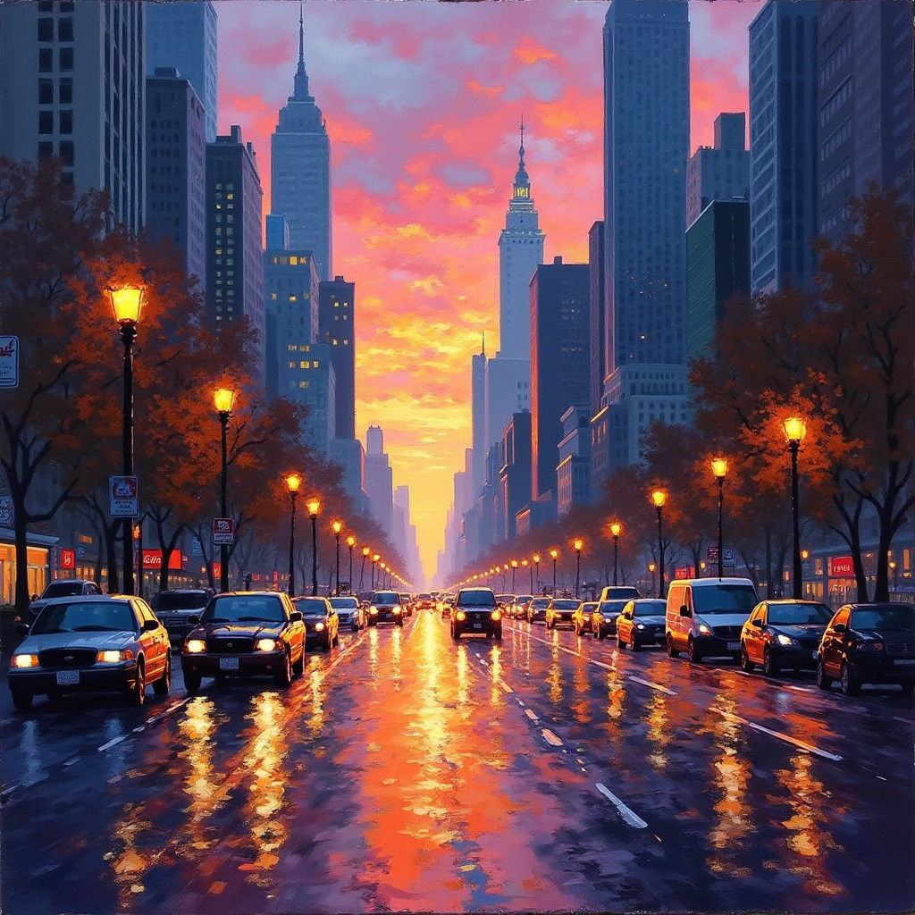 Impressionistic Cityscape at Sunset