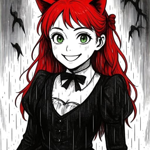 Red-Haired Cat Girl in Manga Style