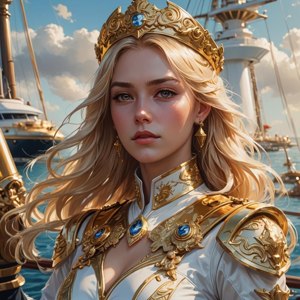 Luxurious Blonde Woman on Yacht as Digital Art