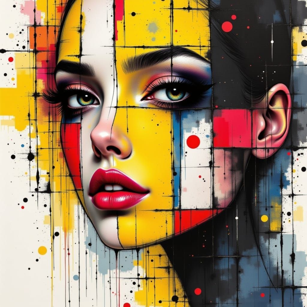 Geometric Portrait in Vibrant Mondrian Style