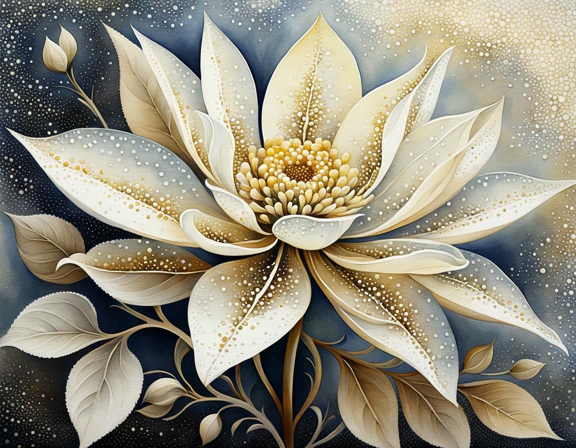 Ethereal Flower in Pointillism with Cream Tones