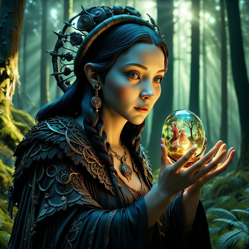 Baba Yaga Double Exposure in Forest Scene