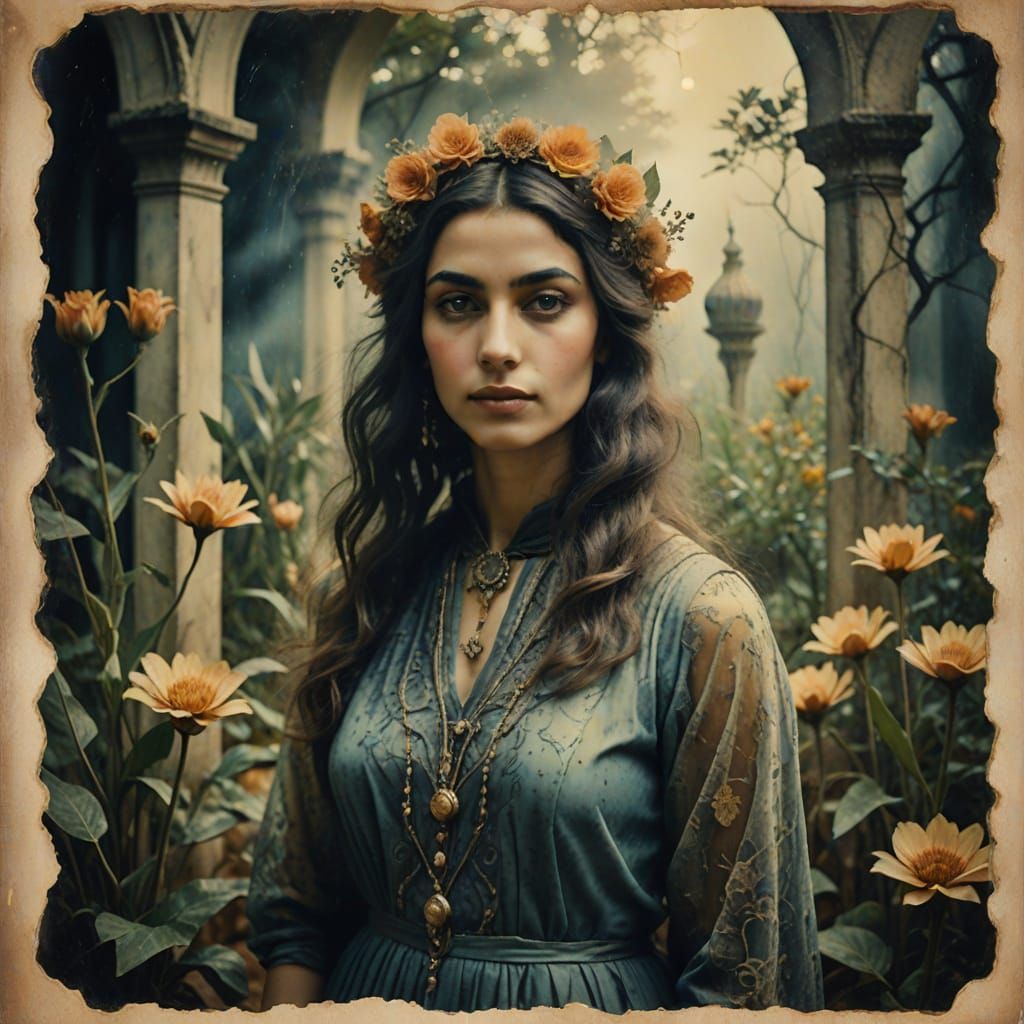 Surrealist Woman in a Moonlit Garden