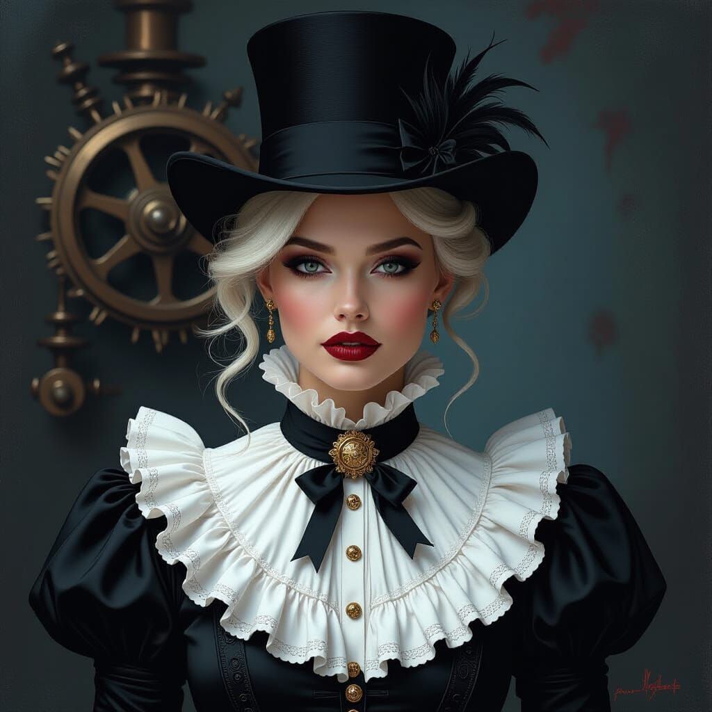 A dramatic digital art portrait in a steampunk style featuri...