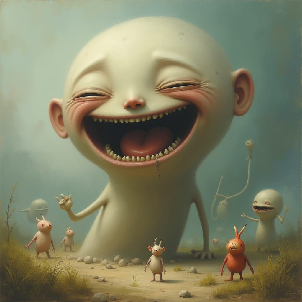 Surreal Whimsical Painting of a Giant Laugh