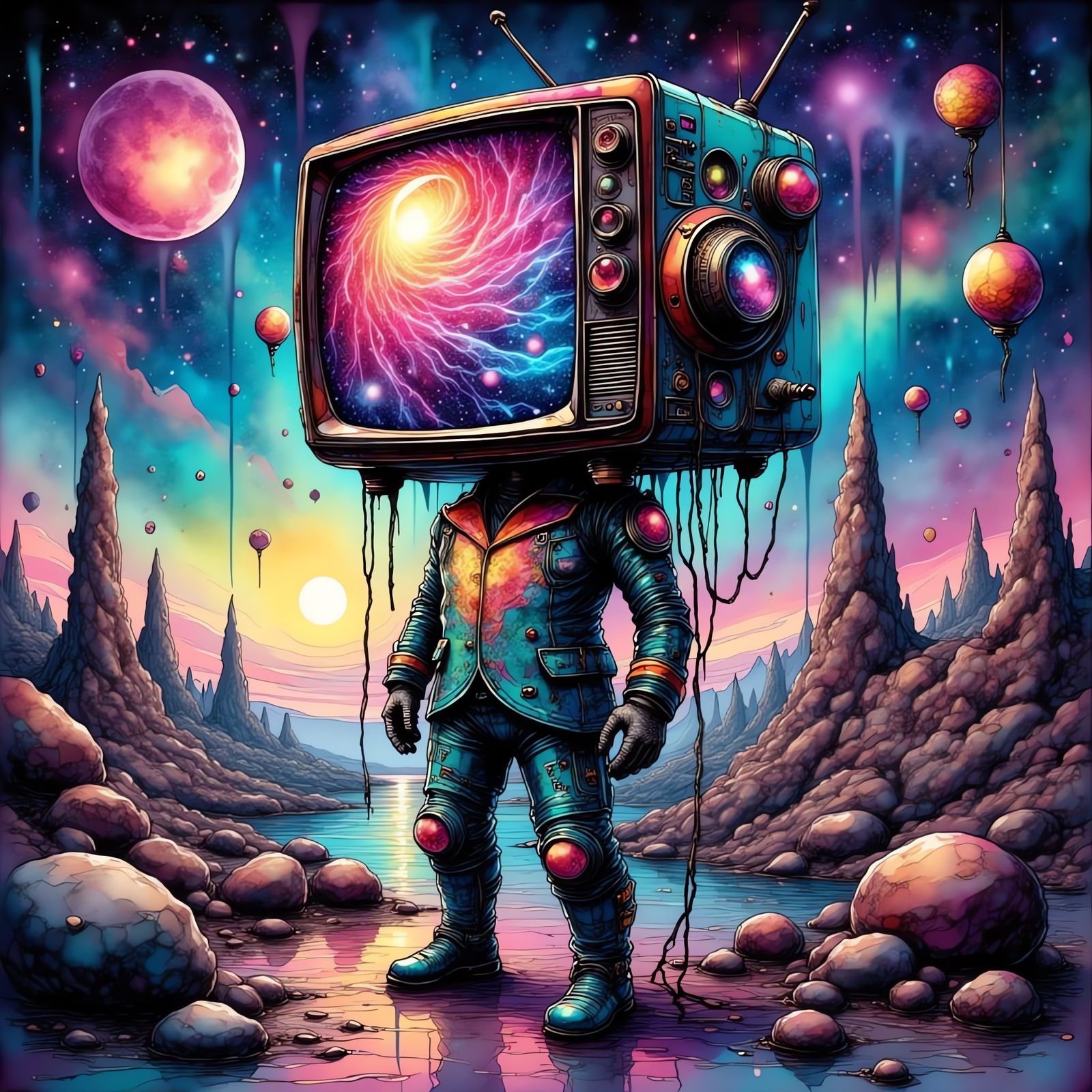 Surreal Figure Emerges from Retro-Futuristic Dreamscape in P...