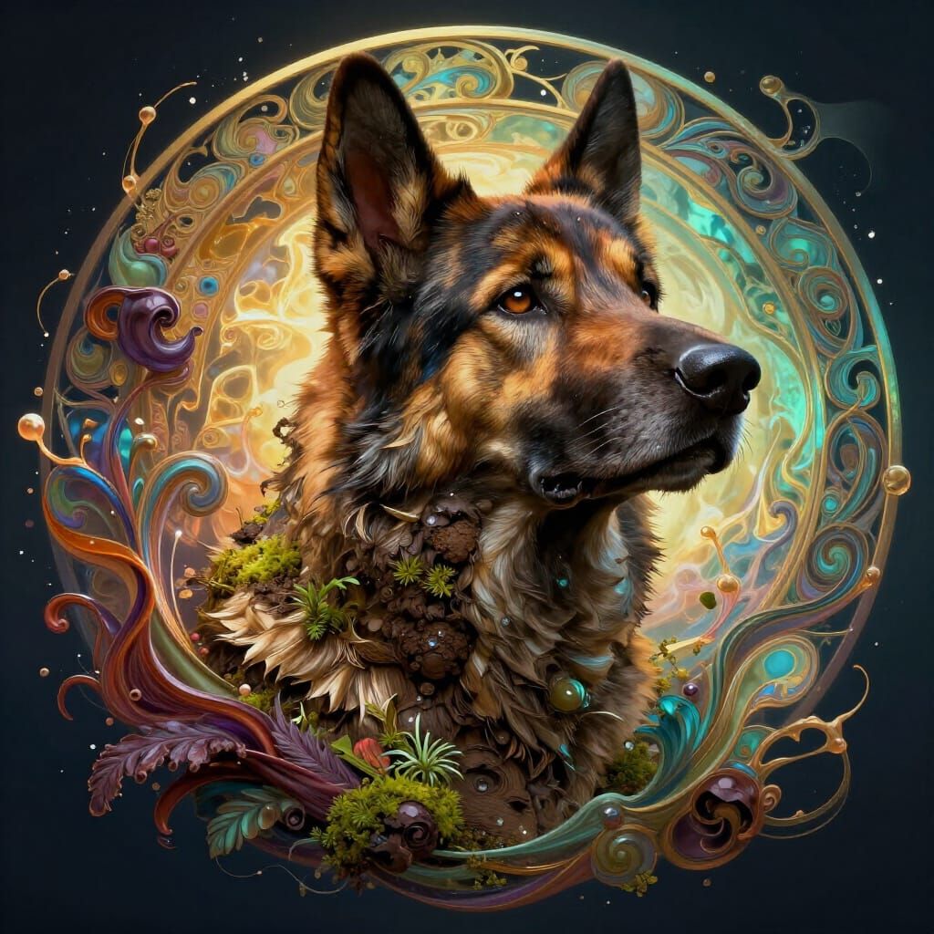 Earth Dog Concept Art in Art Nouveau Style