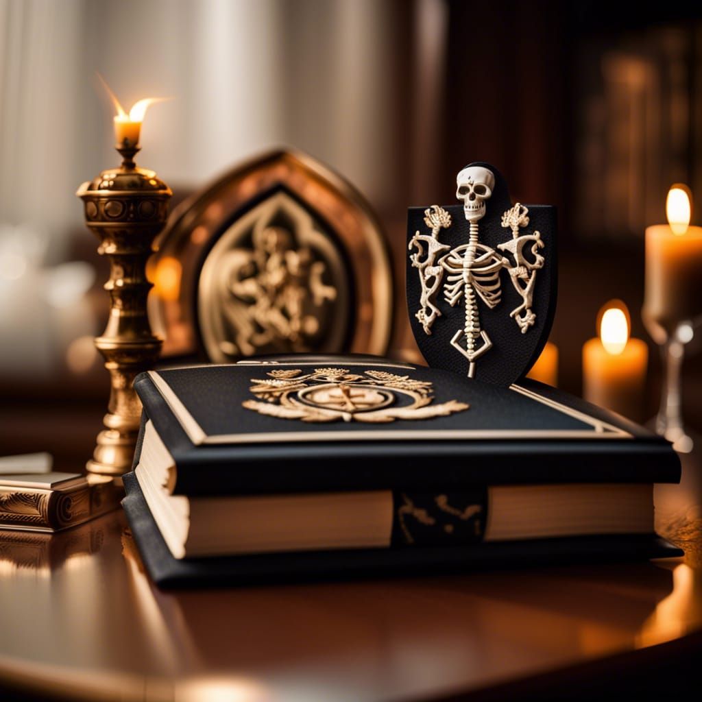 Ornate Family Crest with Skeleton and Fire