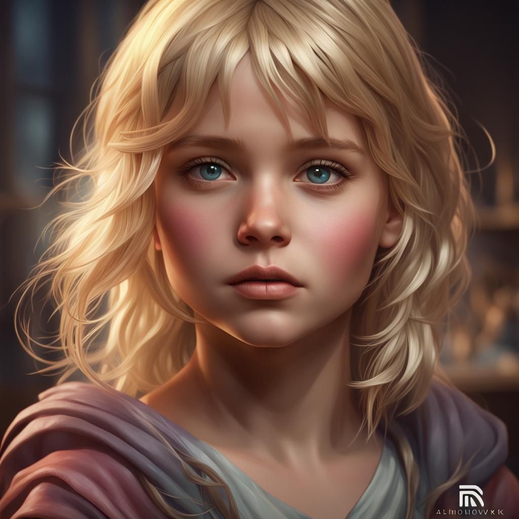 Blonde Girl Portrait in Hyperdetailed Art Style