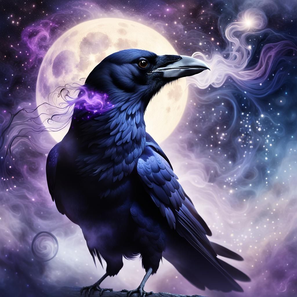 Celestial Crow Made of Mist and Light, Surreal Art