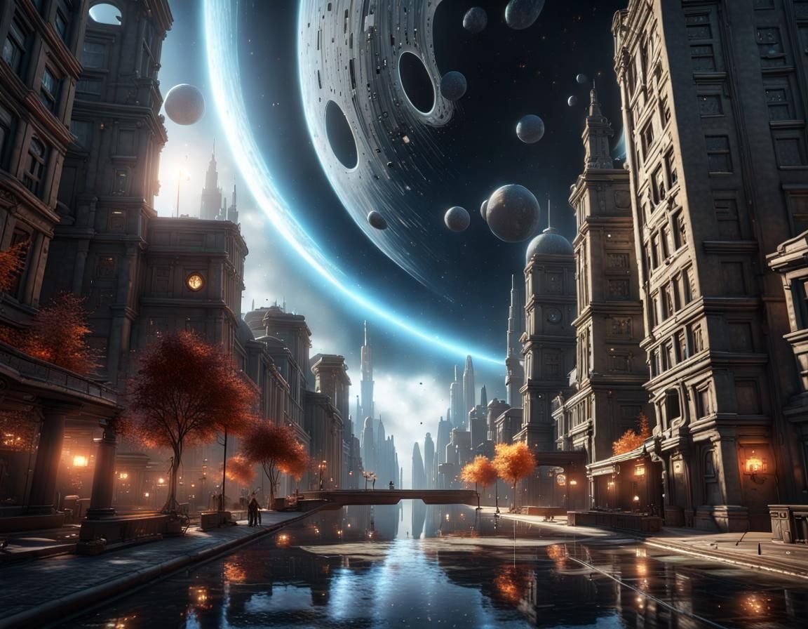 Futuristic City Consumed by Black Hole