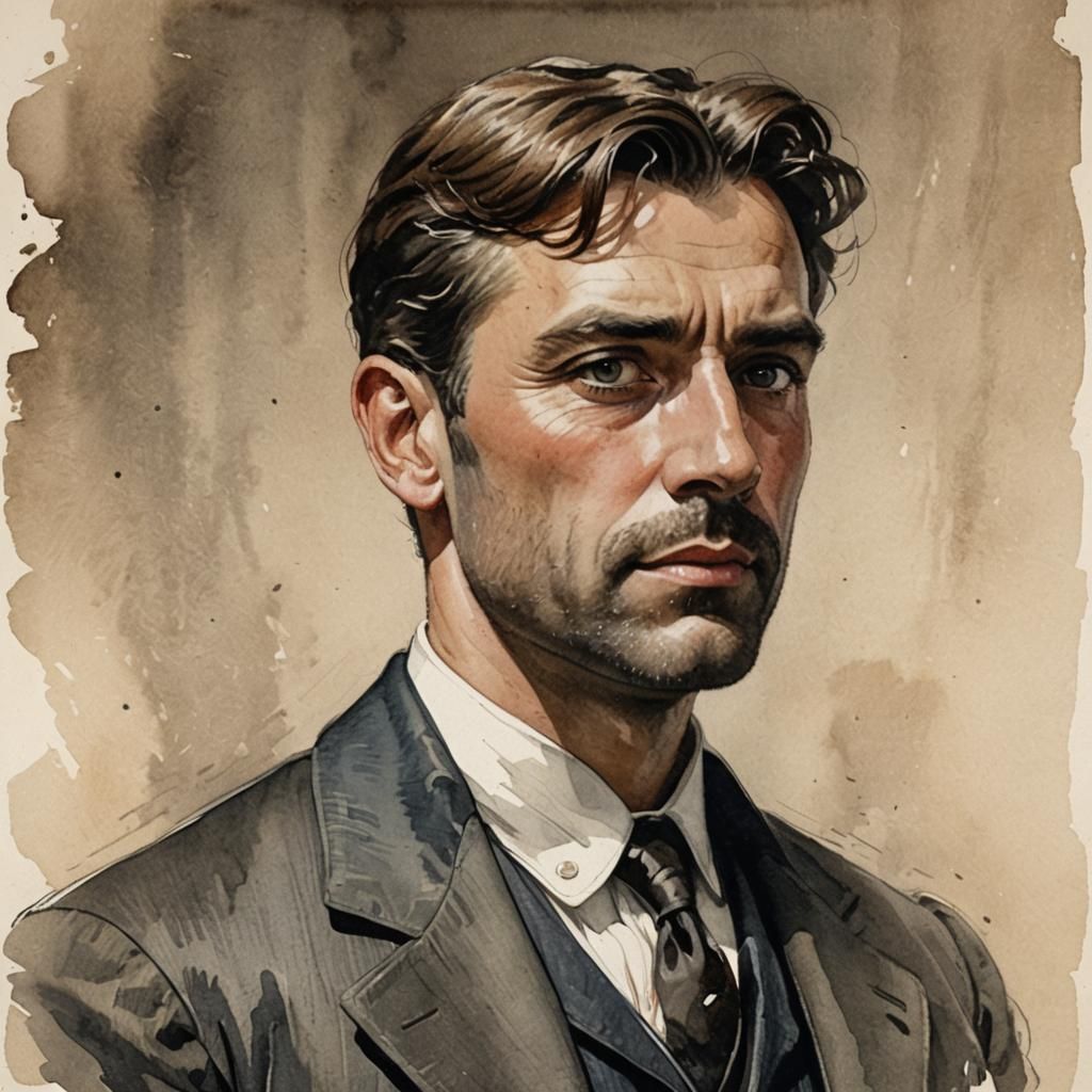 Private Detective in 1900s New York: Watercolor Sketch