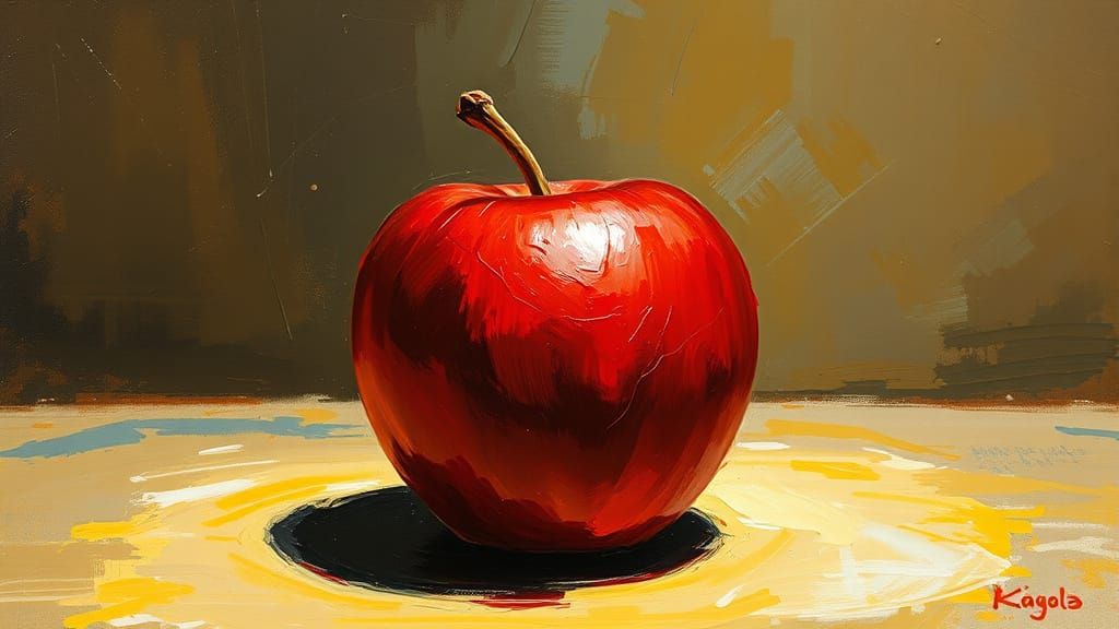 Vibrant Impasto Still Life of a Red Apple