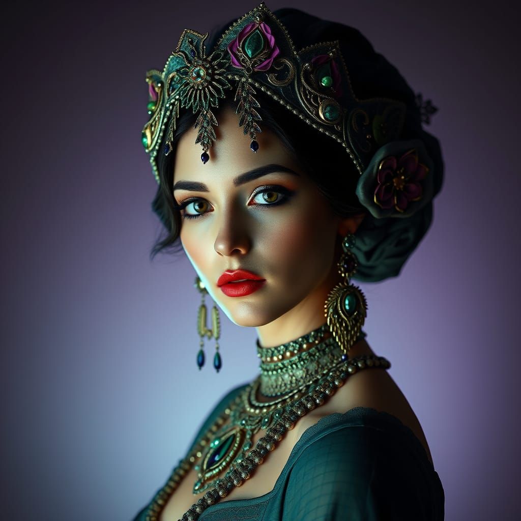 Ethereal Art Nouveau Goddess in Triadic Hues