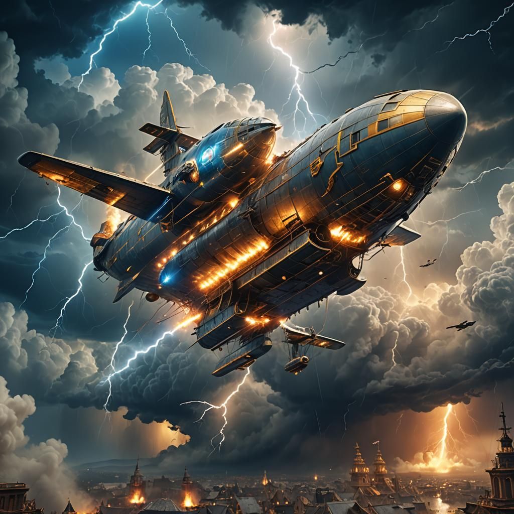 Airship Battle in Stormy Sky: Fantasy Concept Art