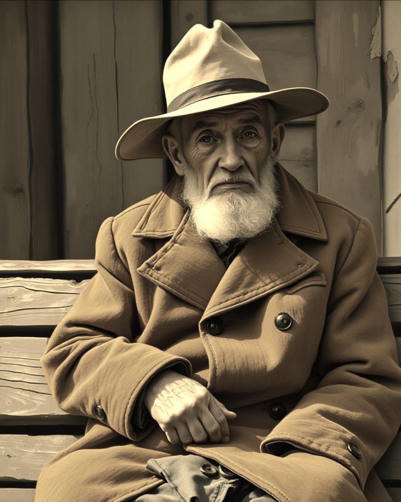 Old Man on Bench in Tonitza Style