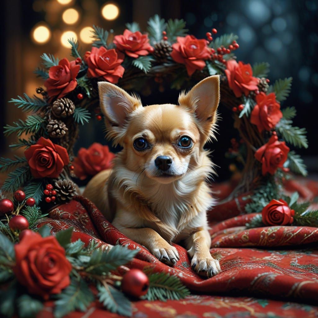 Surreal Christmas Chihuahua in Vibrant Realism