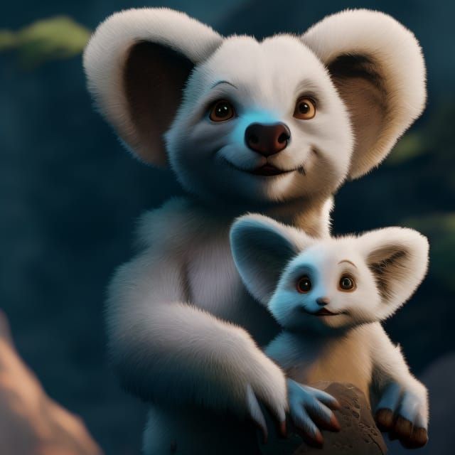 Koala with Baby, Digital Portrait in Animated Style