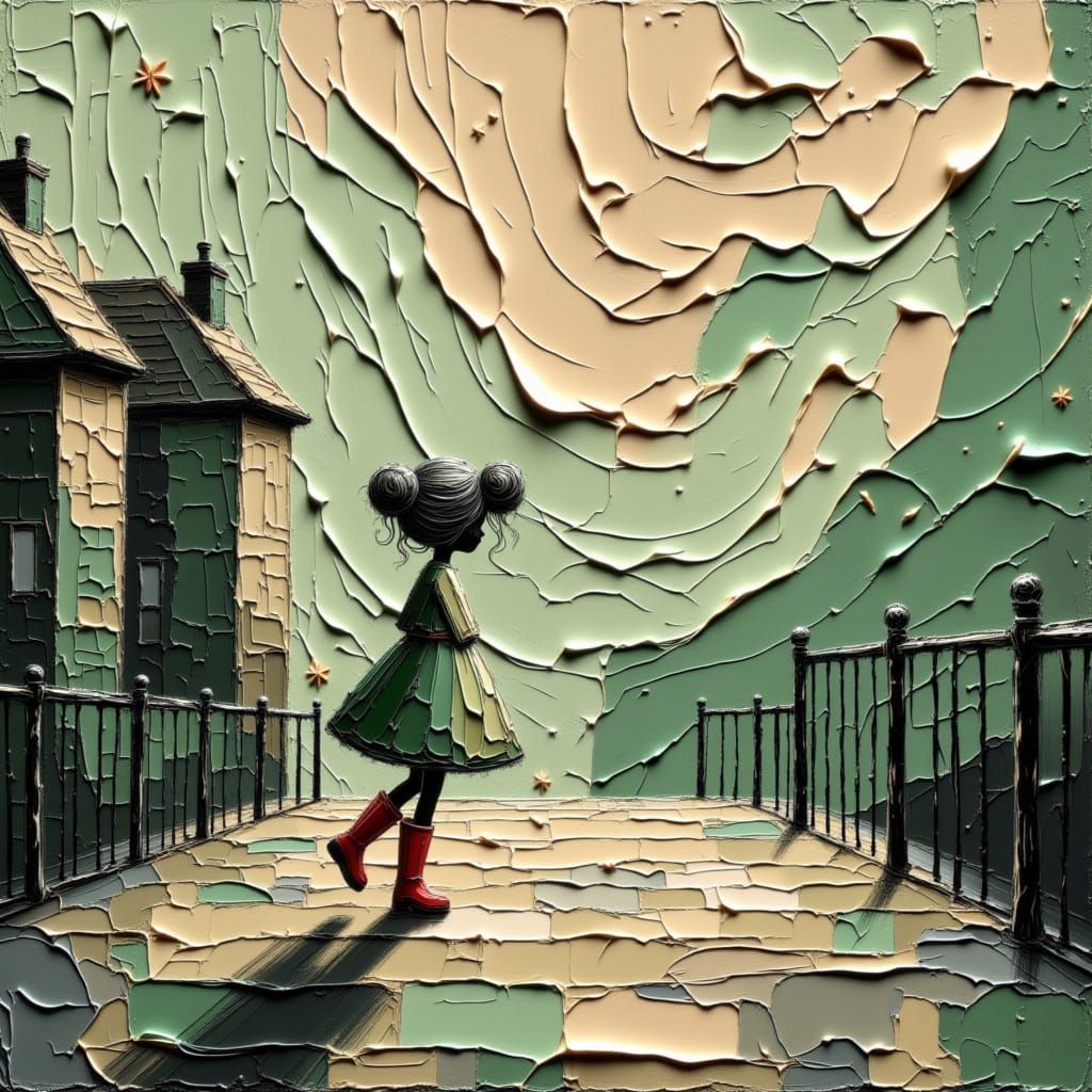 Girl Playing Hopscotch with Impasto Brushwork
