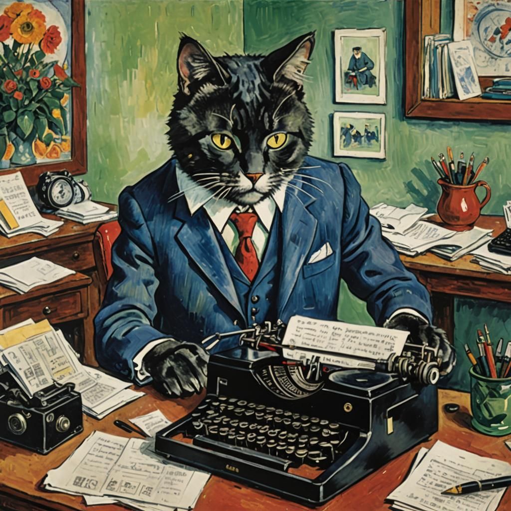 Cat Consultant in Chagall Style Office
