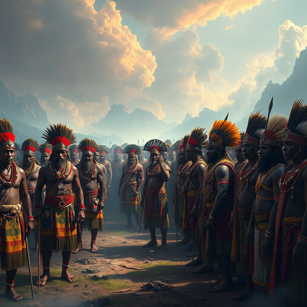 Zulu Warriors in a Dreamlike Landscape