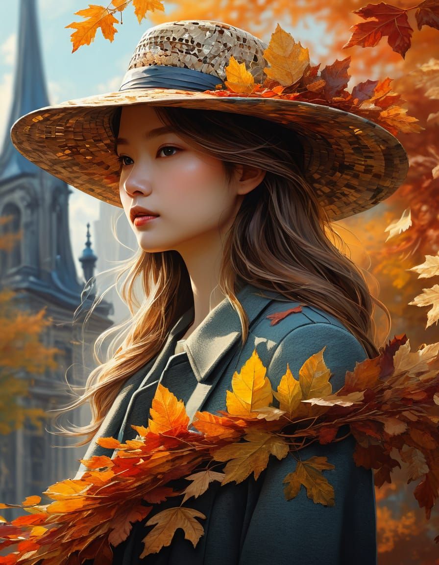 Autumn Leaf Hat Concept Art as Oil Painting