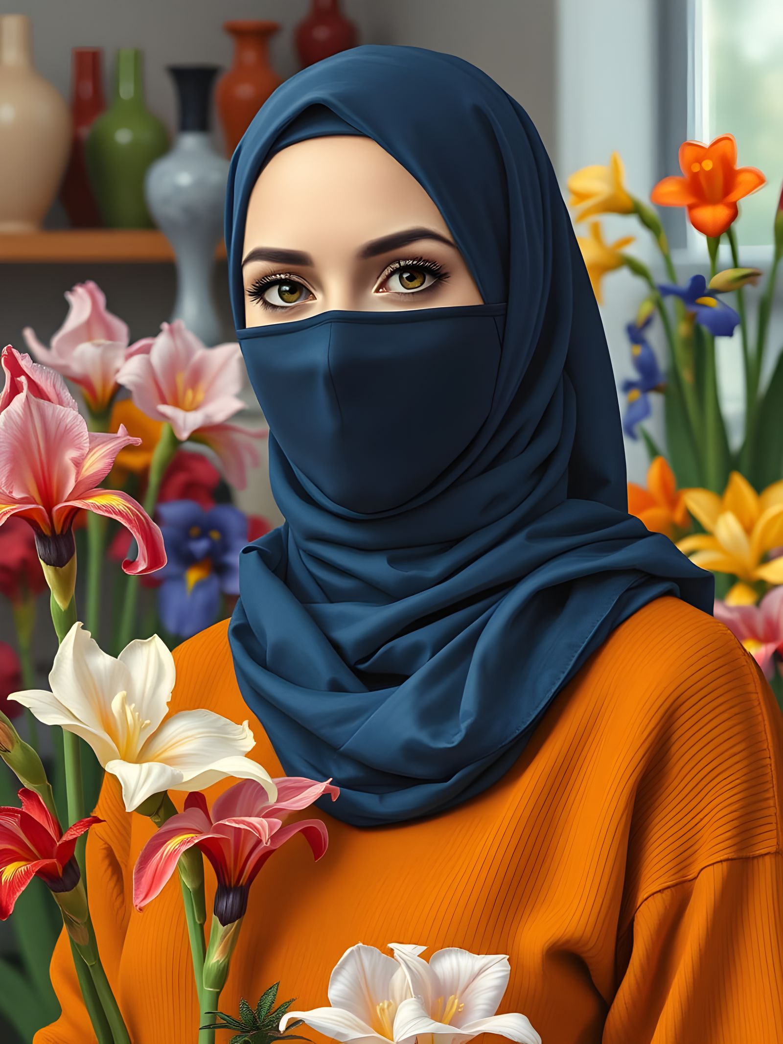 Swedish Hijabi Florist in Flower Shop Painting