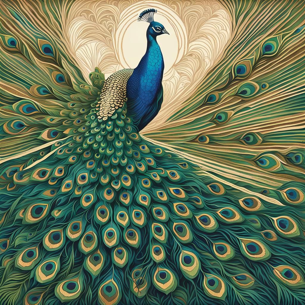 Majestic Male Peacock in Stylized Realism