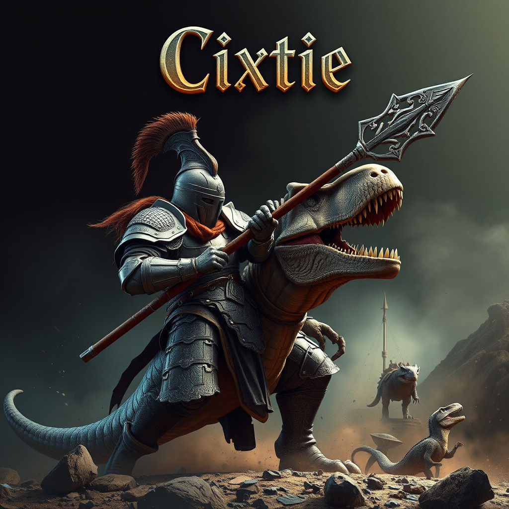 Armored Warrior Battles T-Rex with Engraved Pike