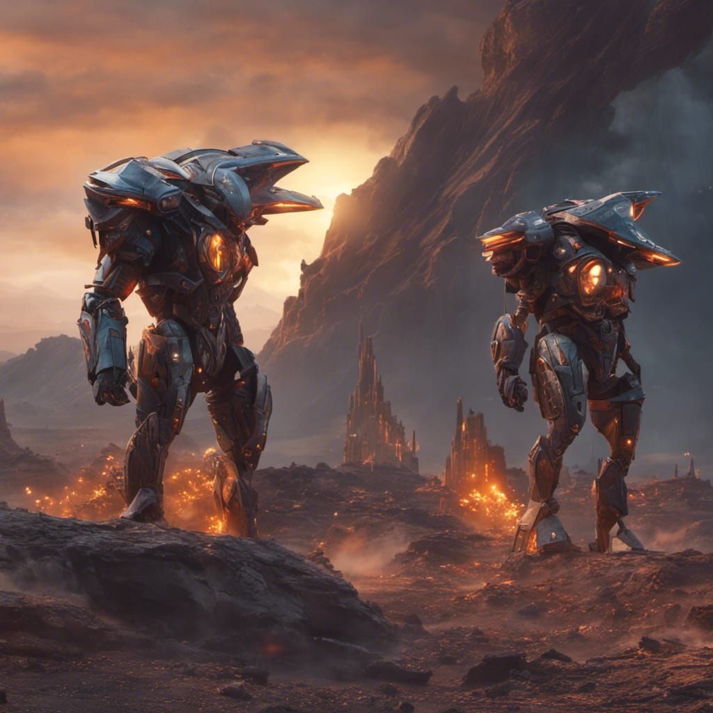 Sci-Fi Alien Warriors Overlook Ruined City